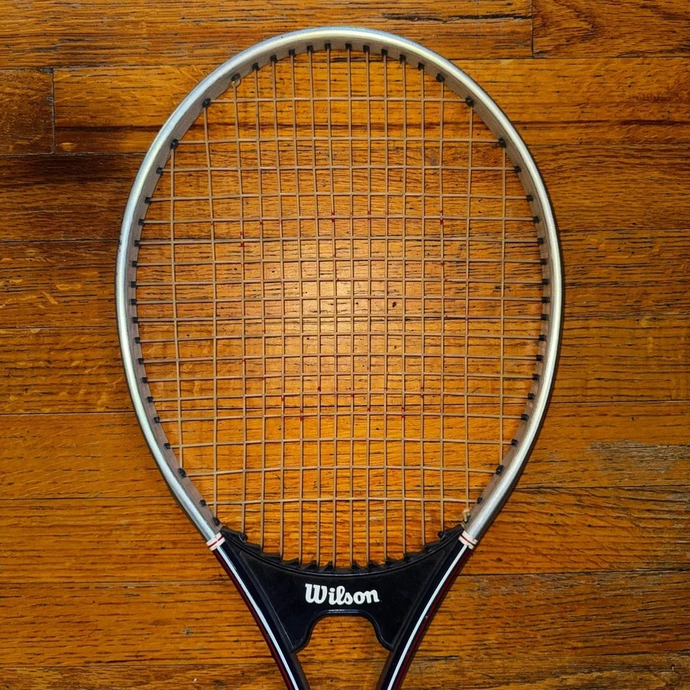 Wilson Extra II Midsize Tennis Racquet Navy Blue Red 4 3/8 Grip Leather Vintage‎